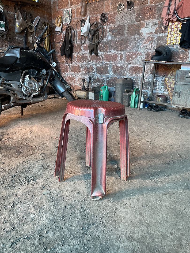 A repaired stool in the workshop
